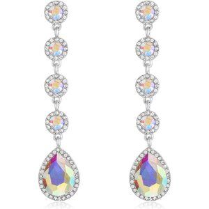 Vintage Silver-Tone Rhinestone Dangle Earrings for Women, Bridal, Prom & Party